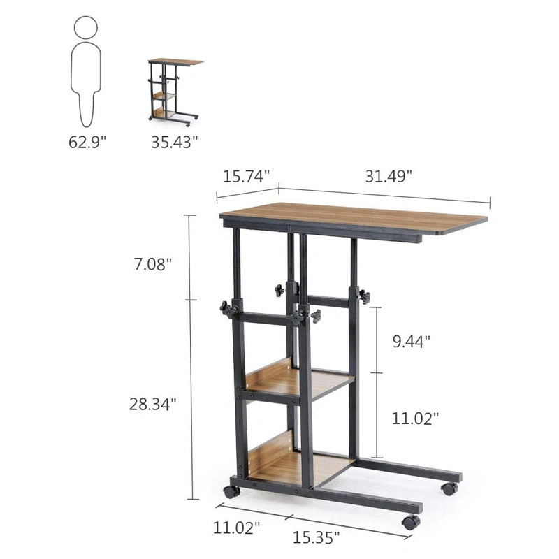 Wooden Panel Wholesale Home Office Bedroom Hospital Clinic Bedside Tables Movable Nightstands Dining Overbed Sets Side Table Study Standing Desk with Wheels